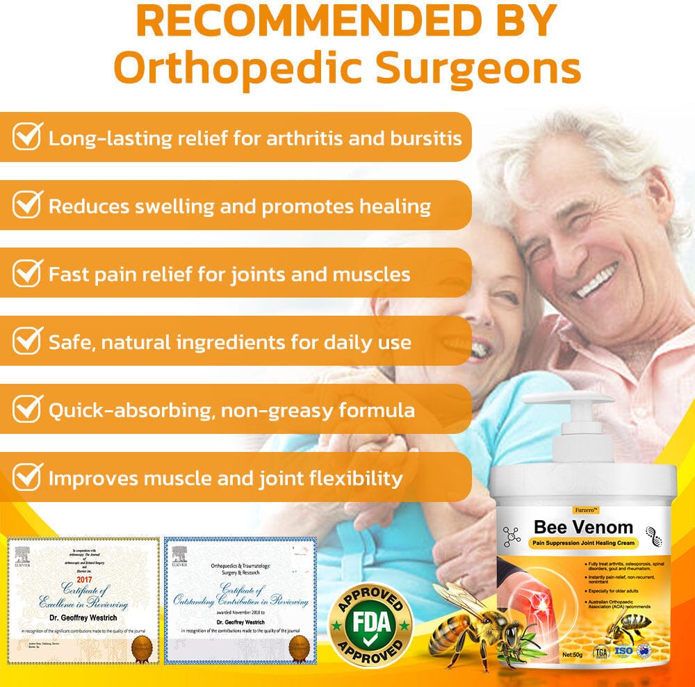 🇺🇸 Furzero™ Bee Venom Pain Suppression Joint Healing Cream （AAOS）Approved(Reducing joint swelling, pain, stiffness, redness, warmth, soreness, and joint fatigue)
