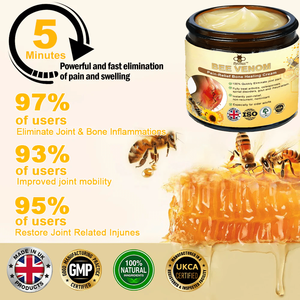 ✅Official Store: flysmus™ Bee-Venom Pain-Relief Bone Healing Cream👨‍⚕️UK Osteopathic Medical Association （BOA）Approved(Reducing joint swelling, pain, stiffness, redness, warmth, soreness, and joint fatigue)
